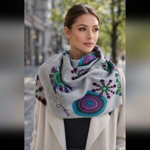 Desigual Constellation Long Knit Scarf Grey, Purple, Green, Blue